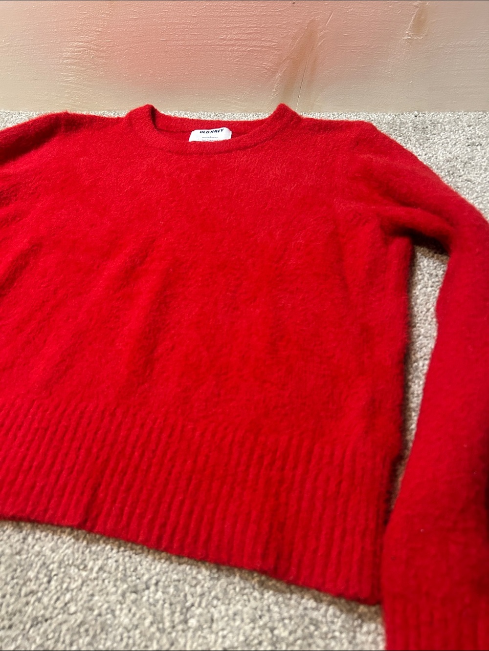 Old Navy Bright Red Crewneck Eyelash Sweater